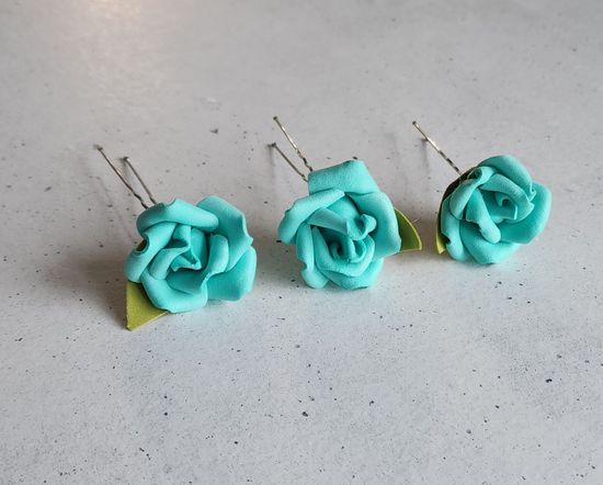 Набор шпилек "Розы большие" латекс, 3 шт, бирюза