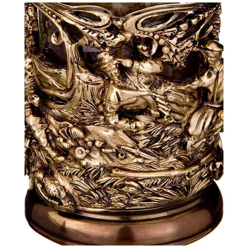 СТАКАН С ПОДСТАКАН "ОХОТНИКИ НА ПРИВАЛЕ" ЛАТУНЬ,ЖАРОПРОЧНОЕ СТЕКЛО С ПОЗОЛОЧЕННОЙ КАЕМКОЙ (КОР=1ШТ.)