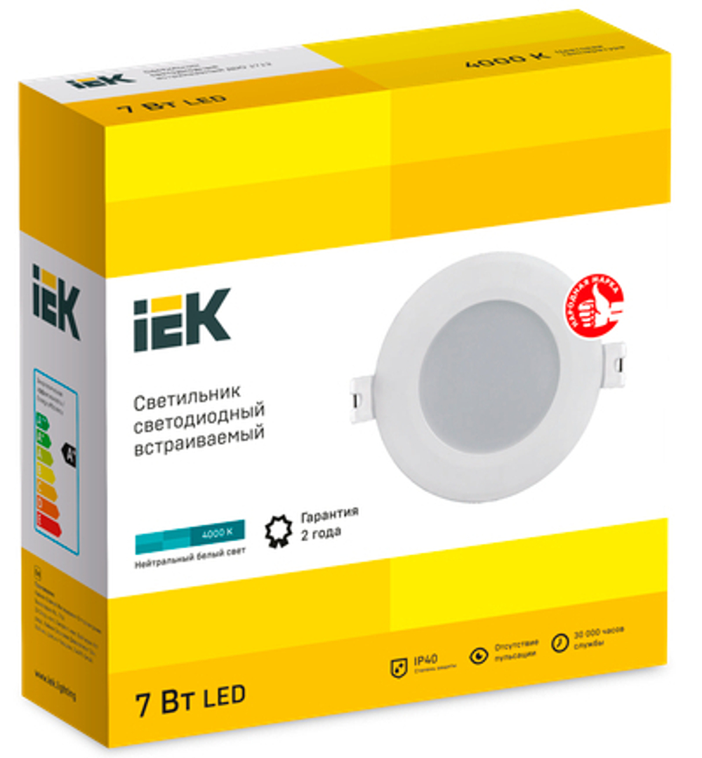 Светильник светодиодный ДВО 1712 белый круг 7Вт 4000К IP40 IEK