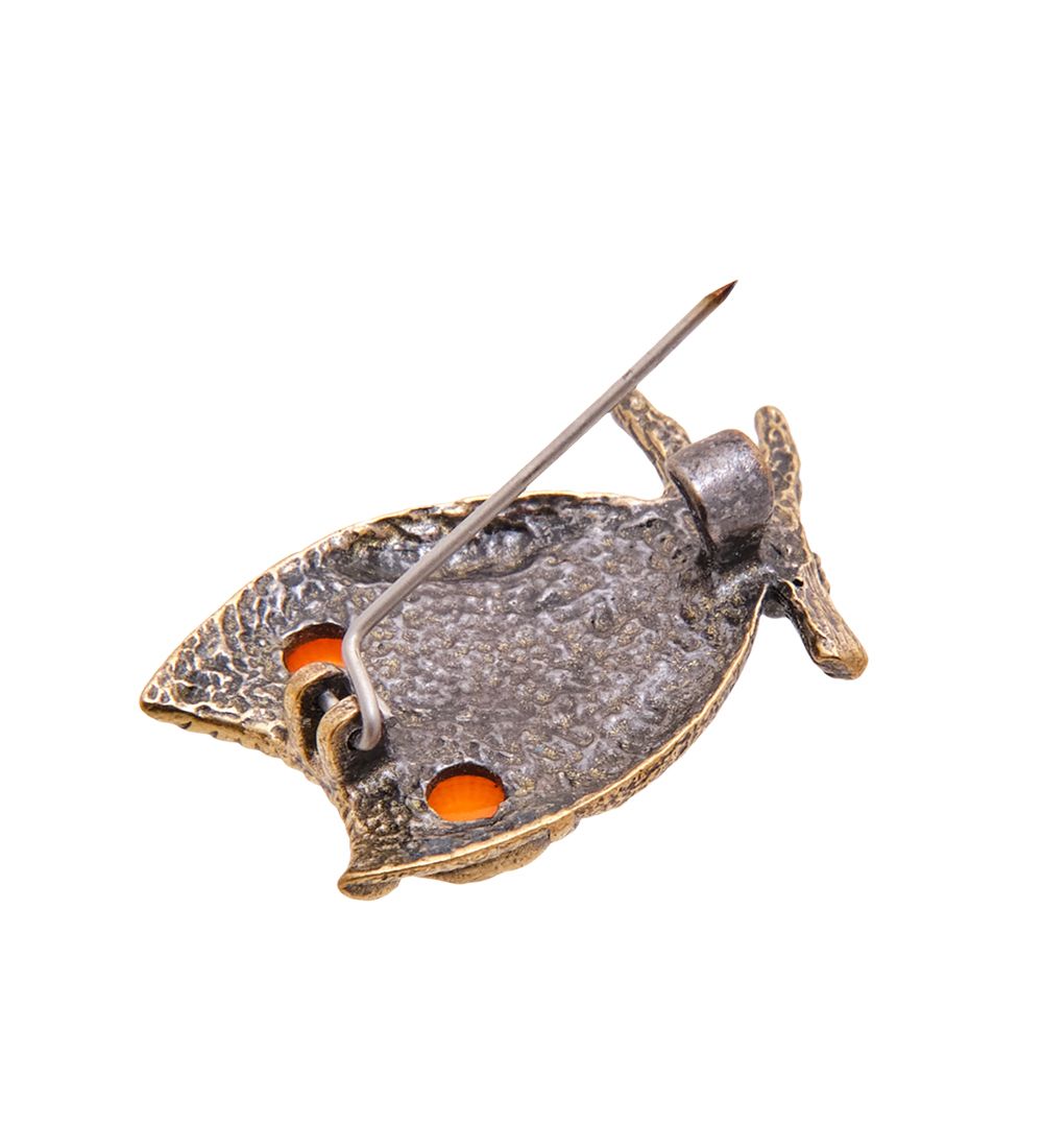 AM-3501 Брошь «Сова Сычик» (латунь, янтарь)