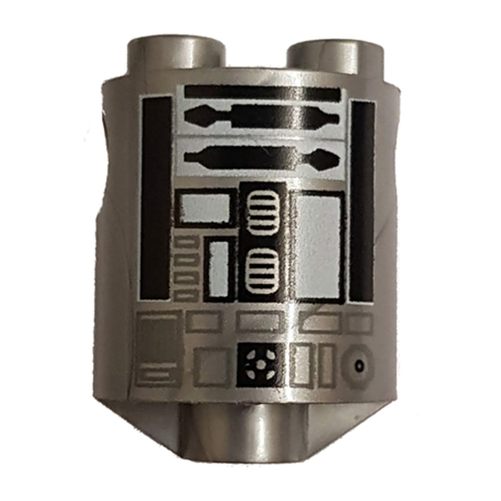 Кирпичный, круглый корпус робота размером 2 x 2 x 2 с держателем нижней оси (форма x / ориентация +) с черно-белым рисунком (SW R2-Q2) 30361cpb013