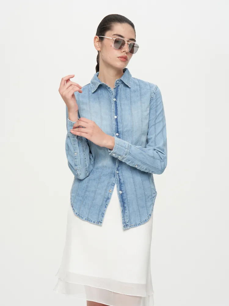 Голубая рубашка из денима в полоску