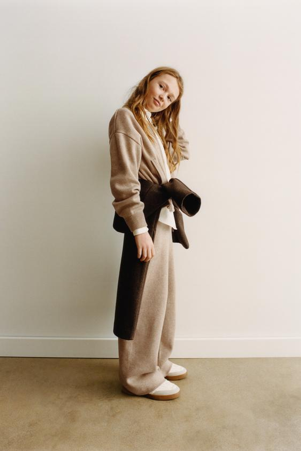 ZARA ТРИКОТАЖНЫЕ БРЮКИ WIDE-LEG, РЫЖЕВАТО-КОРИЧНЕВЫЙ