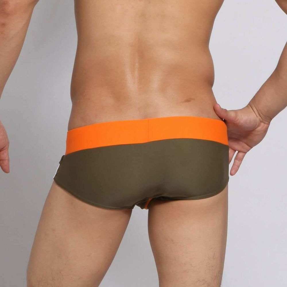 Мужские плавки брифы горчичные с оранжевым поясом SEOBEAN Mustard Swimsuit