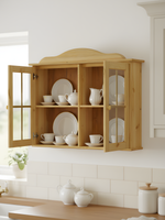 Шкаф навесной Бритта 2 двери 2 полки с карнизом из массива сосны для кухни и ванной, без отделки