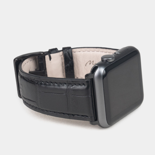 Ремешок для Apple Watch 40/41/42 mm из кожи аллигатора, черного цвета