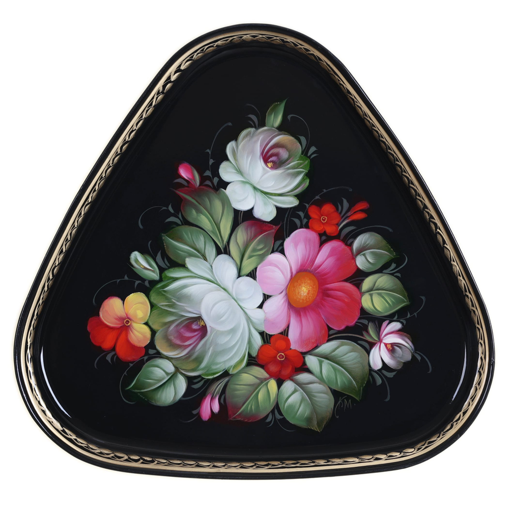 Жостовский поднос декоративный, размер 29х29 см (A8), металлический