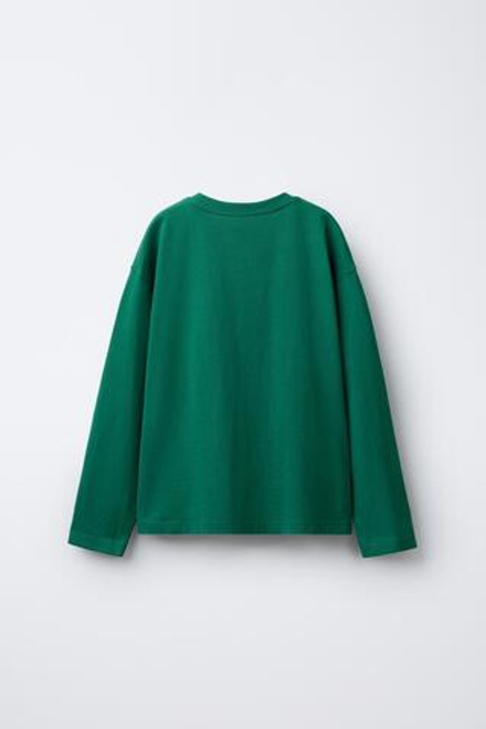 ZARA ФУТБОЛКА В УНИВЕРСИТЕТСКОМ СТИЛЕ С ПРИНТОМ, ЗЕЛЕНЫЙ
