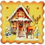 Подставка под кружку керамическая 10,5*10,5см «Печенька» пряничный домик с оленем