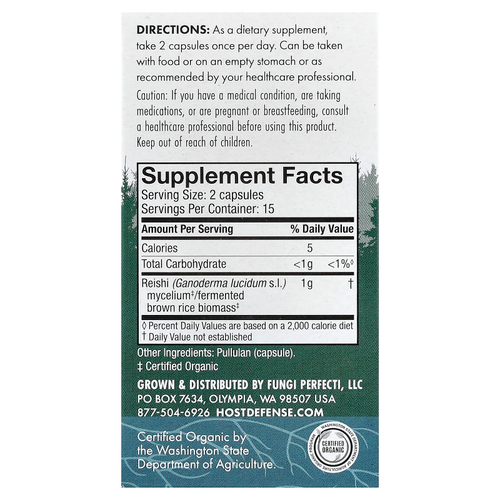 Host Defense, Mushrooms™, рейши, 30 капсул (0,5 г в 1 капсуле)