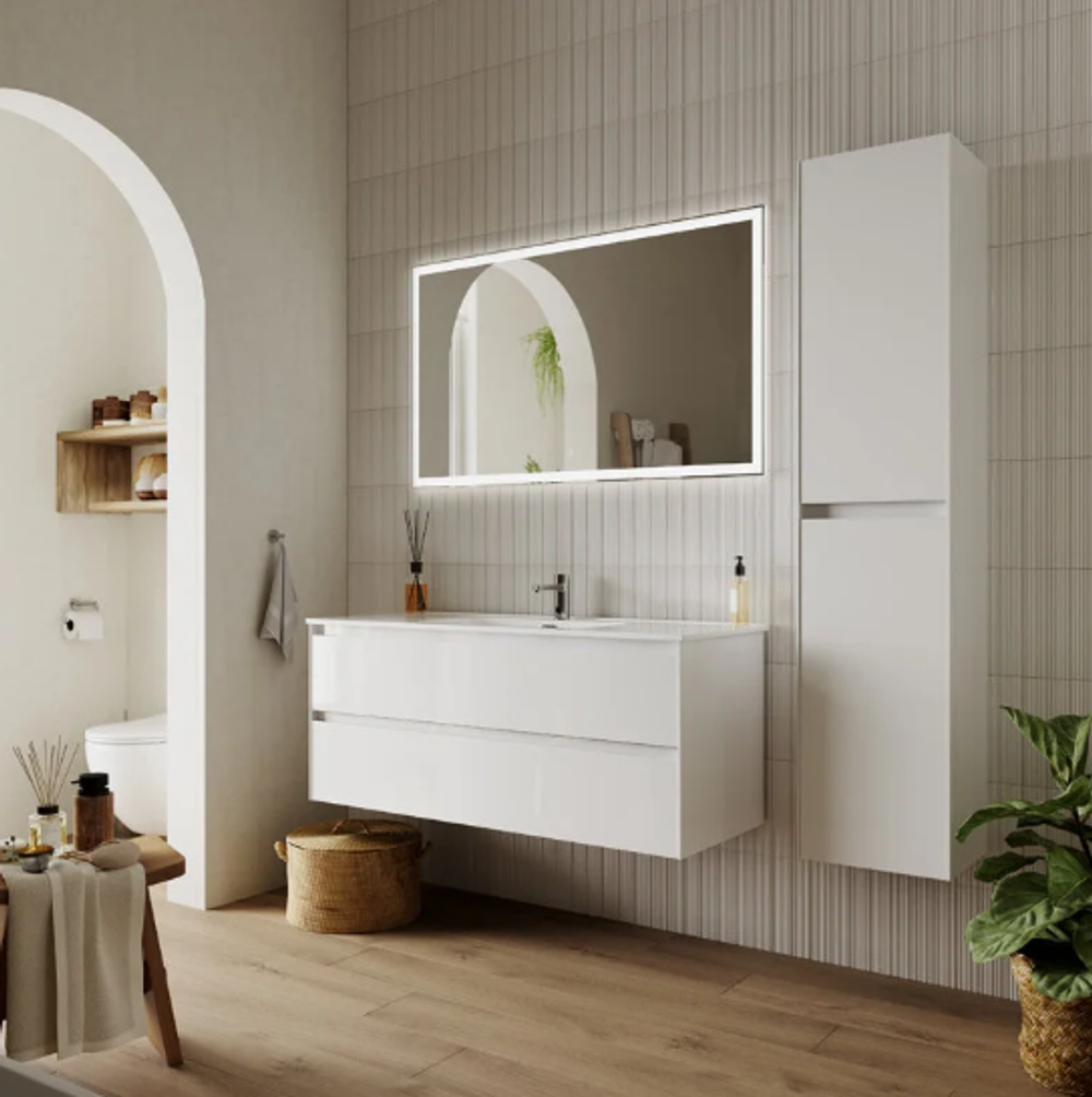 Тумба подвесная SANCOS Cento 1190х450х500, c двумя ящиками оснащенными доводчиками, белый глянец, арт. CN120-1W