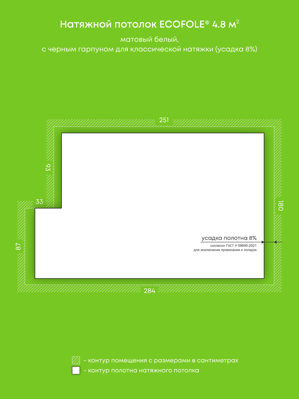 Матовый натяжной потолок 4.8 м2