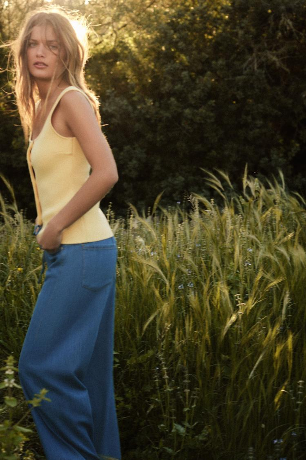 ZARA ОДНОТОННЫЙ ТРИКОТАЖНЫЙ ТОП-КОРСЕТ, ЖЕЛТЫЙ