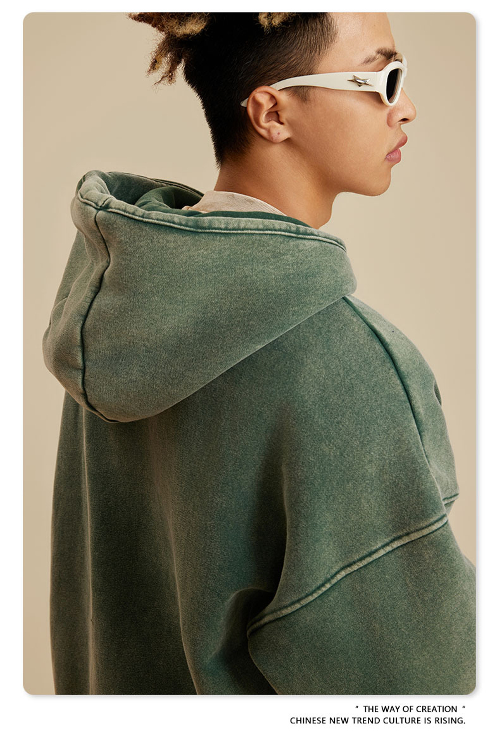 Американский модный брендовый костюм мужской зелёного цвета с эффектом потёртости с капюшоном и двойной молнией для мужчин.