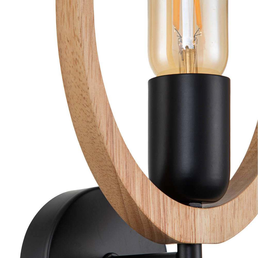 Настенный светильник 1x40Вт E27, металл/дерево, черный