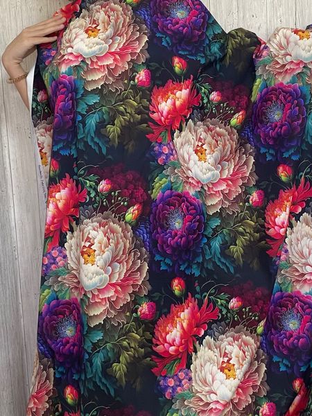 ЦВЕТЫ НА ЧЁРНОМ 100% хлопок Handmade Fabrics 5