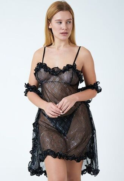 Соблазнительная сорочка с рюшами, накидкой и феромонами (Размер: S-M) (Цвет: черный)