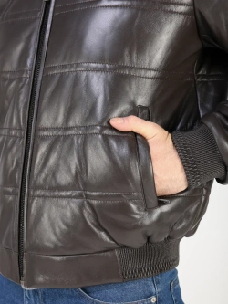 Куртка пуховик из натуральной кожи короткая