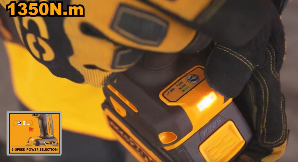 Аккумуляторный бесщёточный ударный гайковёрт INGCO CIWLI201351 INDUSTRIAL 20 В 1/2" 1350 Нм / 1900 Нм