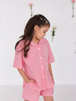 Костюм из варёного хлопка, рубашка и шорты "Розовая клеточка"