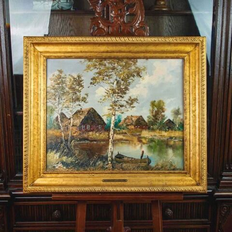 Винтаж: Картина «Пейзаж с озером»