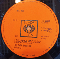 Винтажная виниловая пластинка The Dave Brubeck Quartet Time Out (UK 1966)