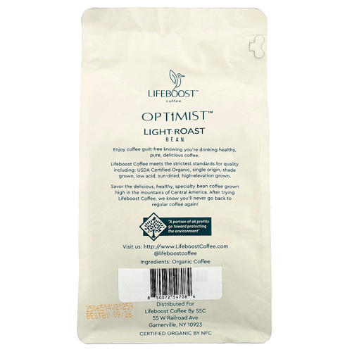 Lifeboost, Coffee, Optimist ™, зерна, легкой обжарки, 340 г (12 унций)