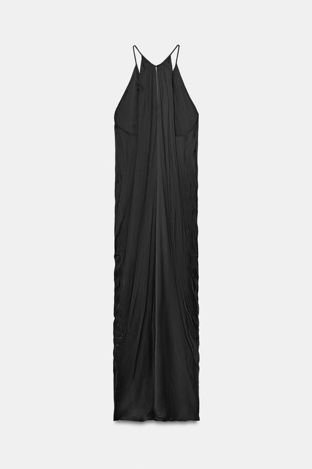 ZARA АТЛАСНОЕ ПЛАТЬЕ СО СБОРКАМИ — ZW COLLECTION, ЧЕРНЫЙ