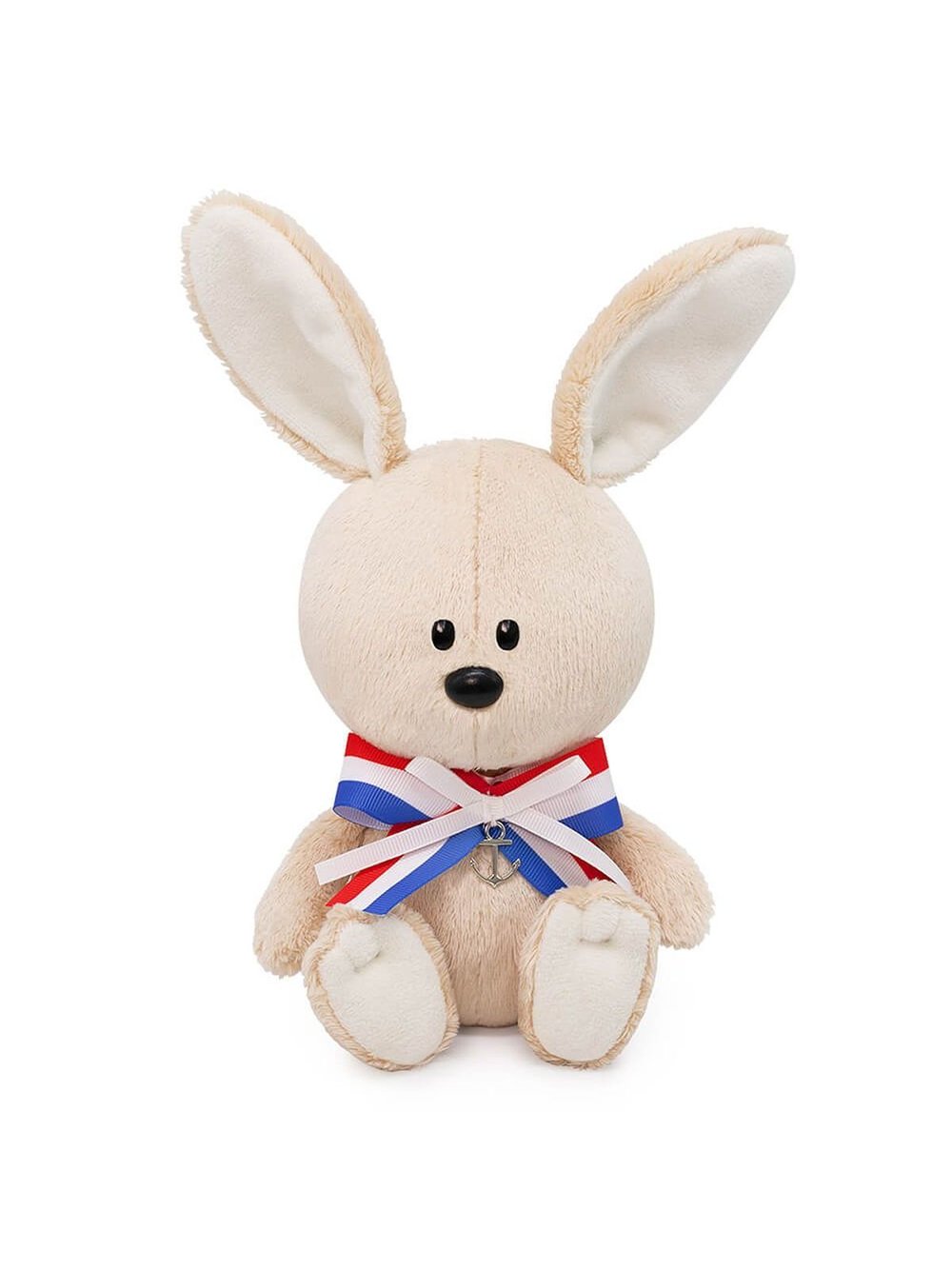 Мягкая игрушка Заяц Антоша в морском банте с якорем 15см
