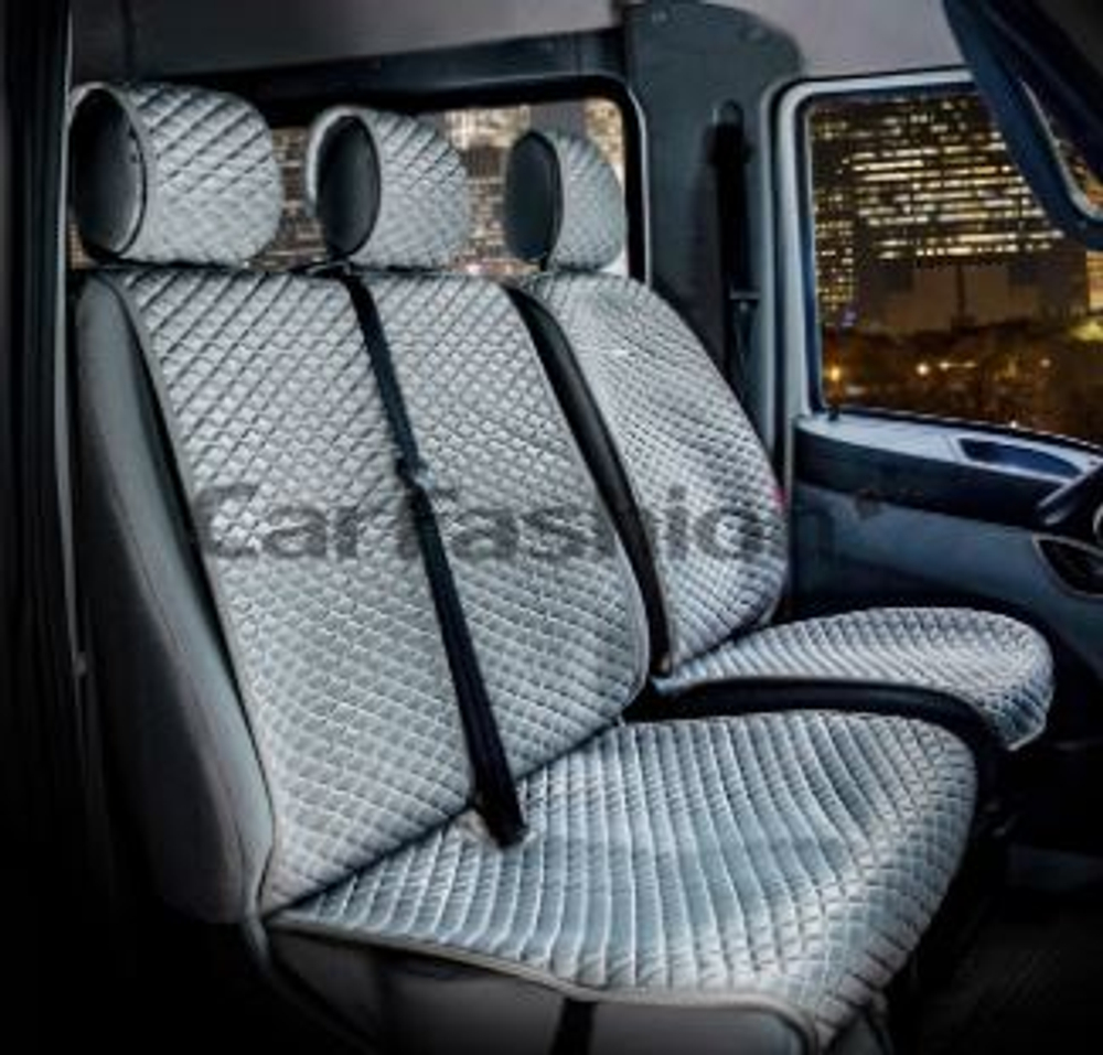 Накидки сидений Перед CarFashion (3шт) -«PALERMO VAN» 21046 - Дакрон/экокожа серый/серый/серый