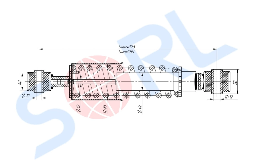 Амортизатор кабины пружинный 280/378, O/O, 12x40/12x50 MAN (CB0201) SORL