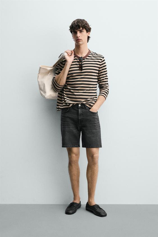 ZARA ДЖИНСОВЫЕ ШОРТЫ REGULAR FIT, УГОЛЬНЫЙ
