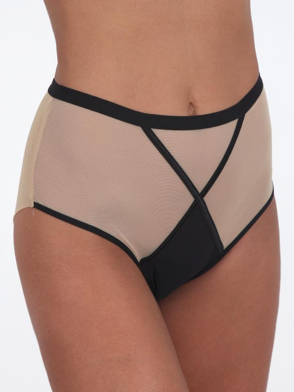 Трусы Zebra слипы с высокой линией талии (черный/скин)