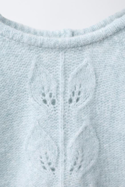 ZARA ДЖЕМПЕР ВЯЗАНЫЙ С ЛИСТЬЯМИ, ВОДЯНИСТО-ЗЕЛЕНЫЙ