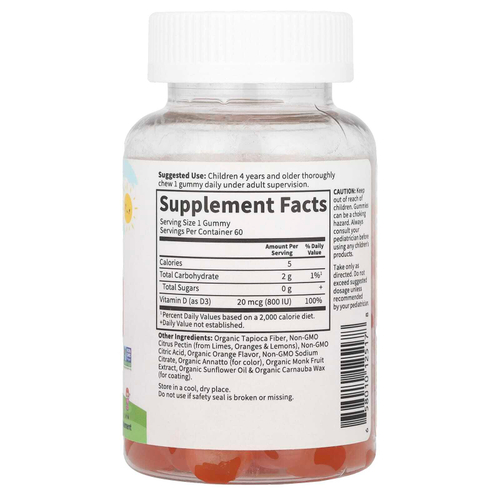 Garden of Life, Kids, витамин D3, апельсин, 20 мкг (800 МЕ), 60 вегетарианских жевательных таблеток