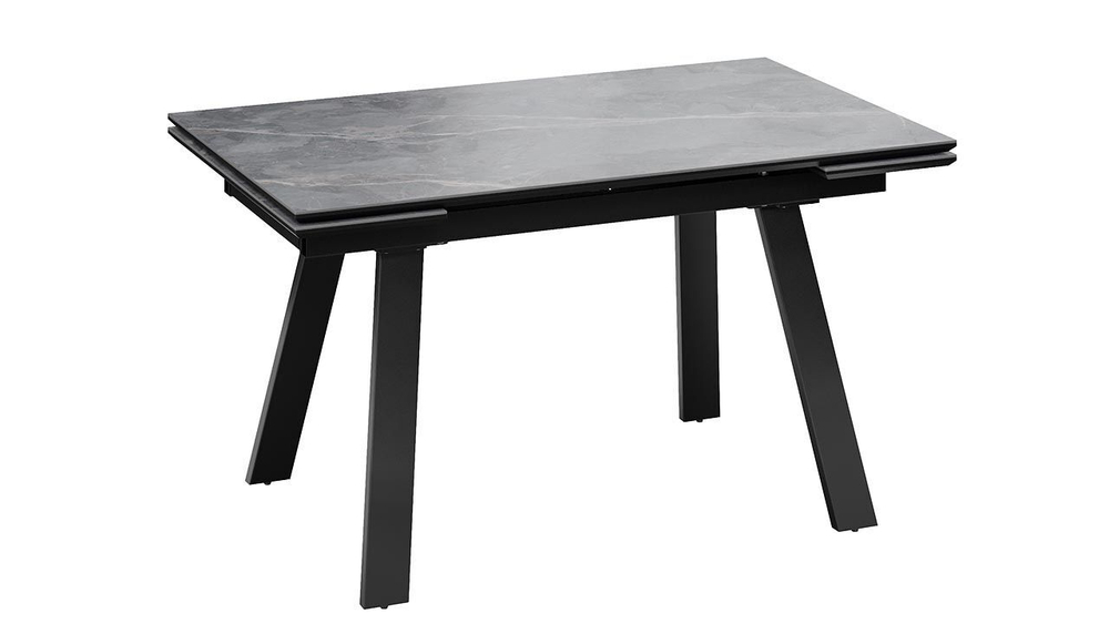 Стол кухонный обеденный раздвижной Черный муар/Керамика матовая серый мрамор 140(200)х85х76 см