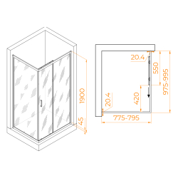 Душевой уголок RGW PA-245B (Прозрачное, 800x1000)