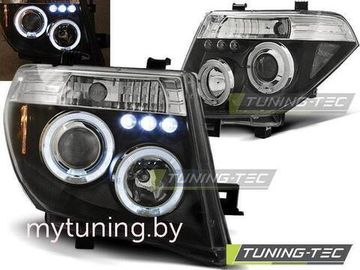 Передние фары Nissan Navara D40 / Pathfinder angel eyes black