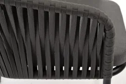 "Бордо" стул плетеный из роупа, каркас алюминий темно-серый (RAL7024) муар, роуп серый 15мм, ткань темно-серая 019