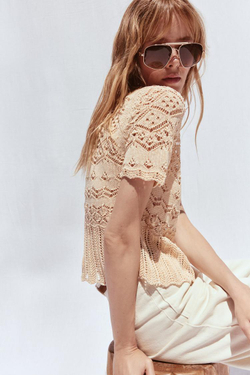 ZARA АЖУРНЫЙ ТРИКОТАЖНЫЙ КАРДИГАН, СЛОНОВАЯ КОСТЬ