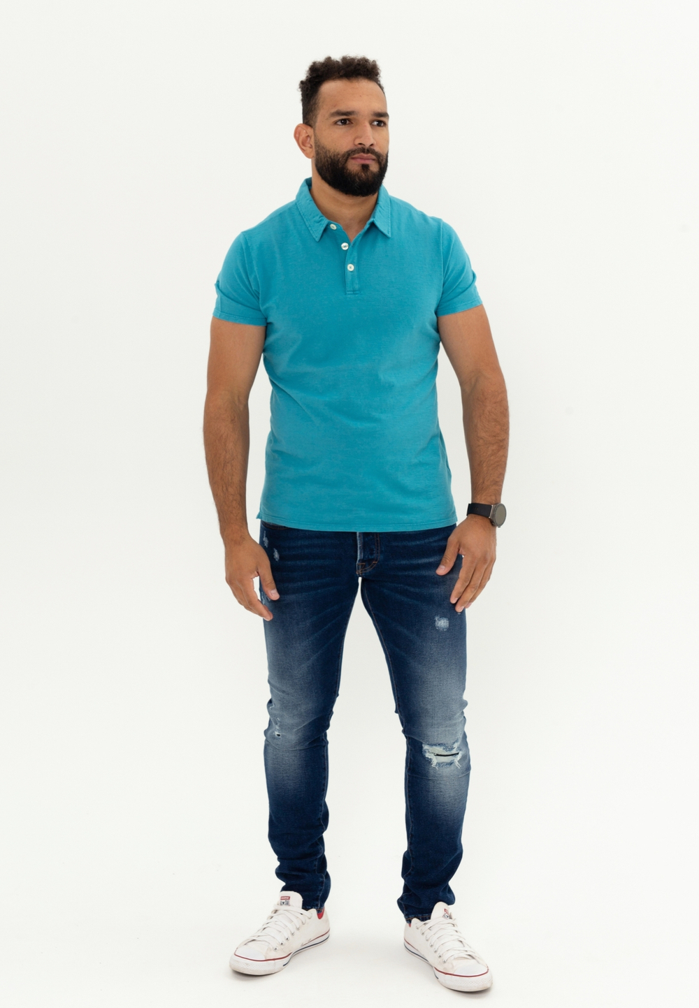 Поло Bowery NYC однотонное Slub Pagoda Blue