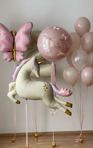 Шар единорог летящий композиция на 2 года