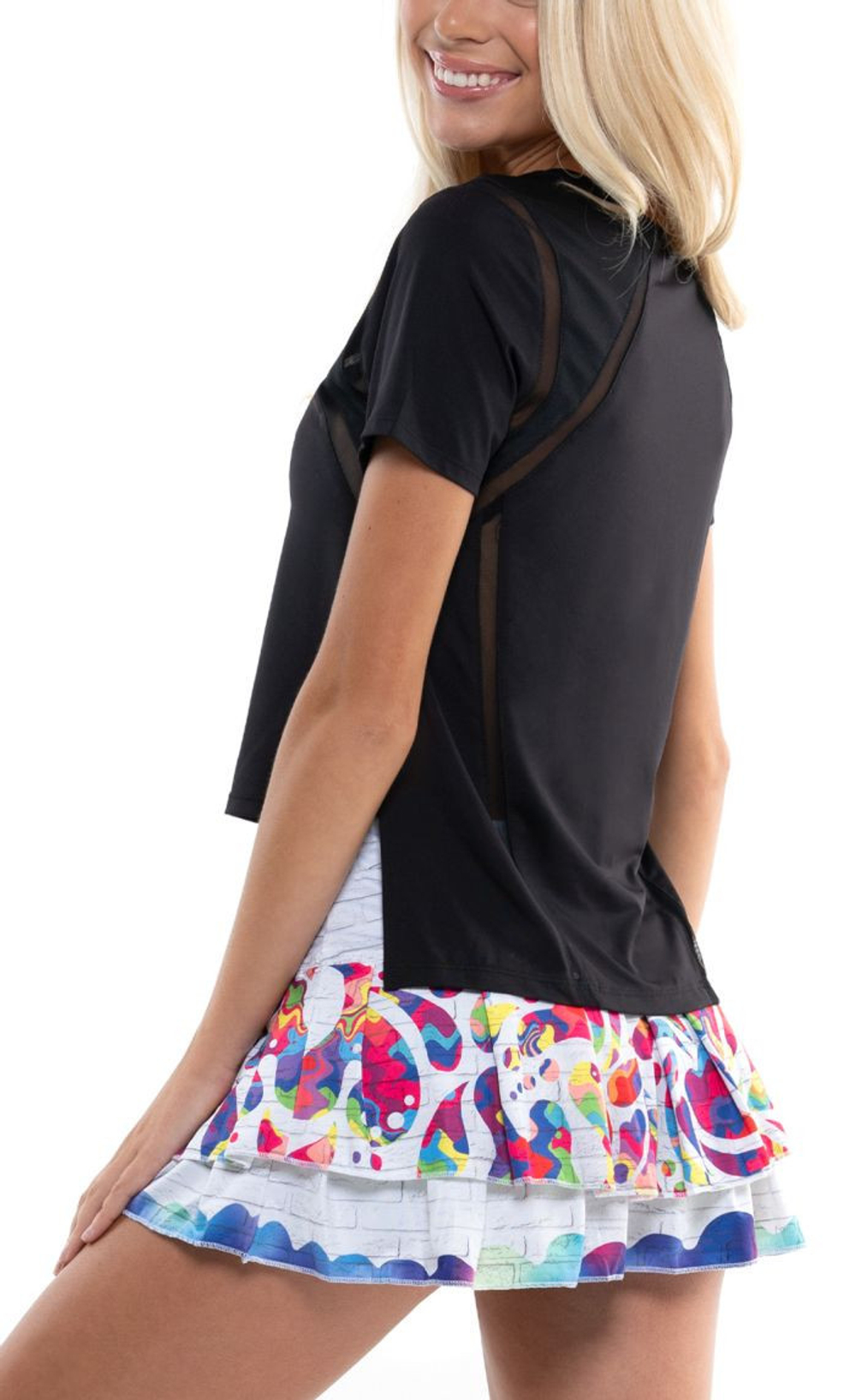 Женская теннисная футболка Lucky in Love Core Mixed Up High-Low S/S Women - black