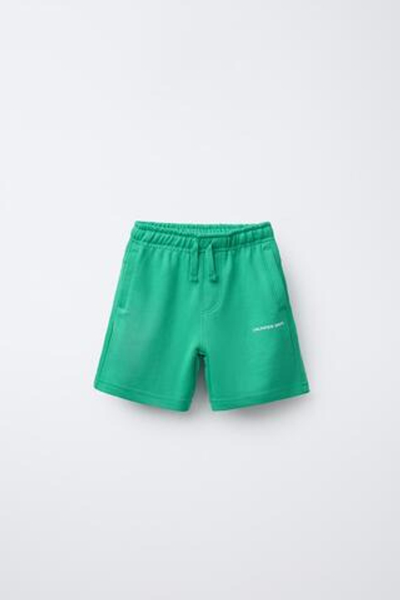 ZARA ШОРТЫ ИЗ МЯГКОЙ ТКАНИ С РЕЛЬЕФНОЙ НАДПИСЬЮ, МЯГКИЙ ЗЕЛЕНЫЙ