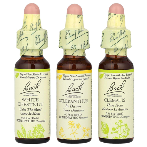 Bach, Original Flower Remedies, набор для фокусировки, ясность ума, 3 пипетки, 10 мл (0,35 жидк. унц.)