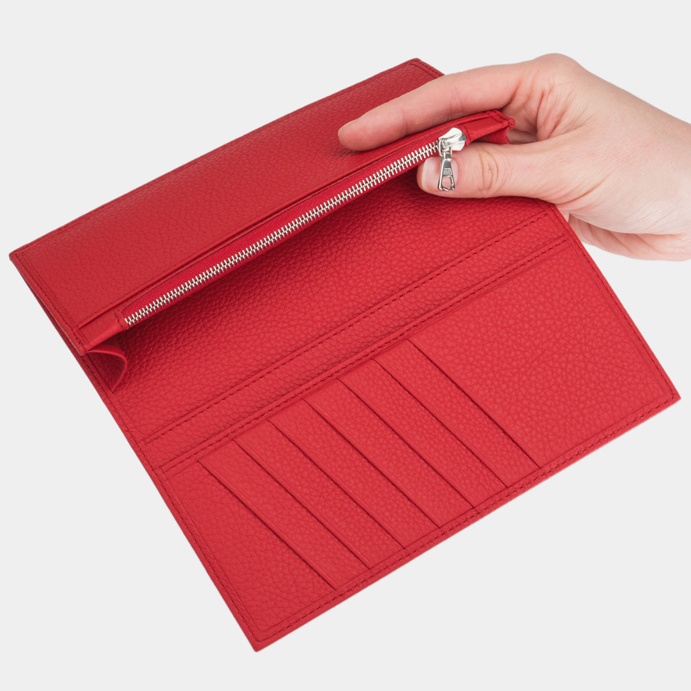 Кошелек кожаный женский, теленок красного цвета