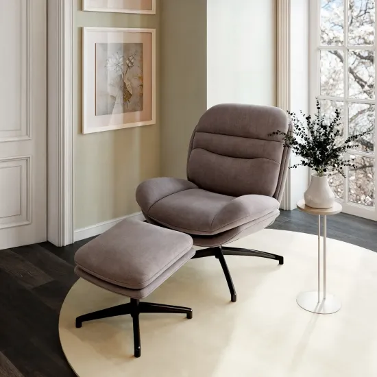 Кресло качалка с вращением и оттоманкой Magnus цвет серый