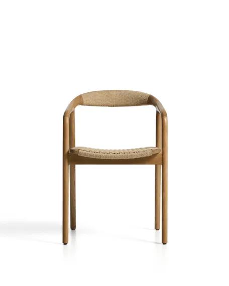 Уличный стул Derile из массива дуба в натуральной отделке и бежевой веревки