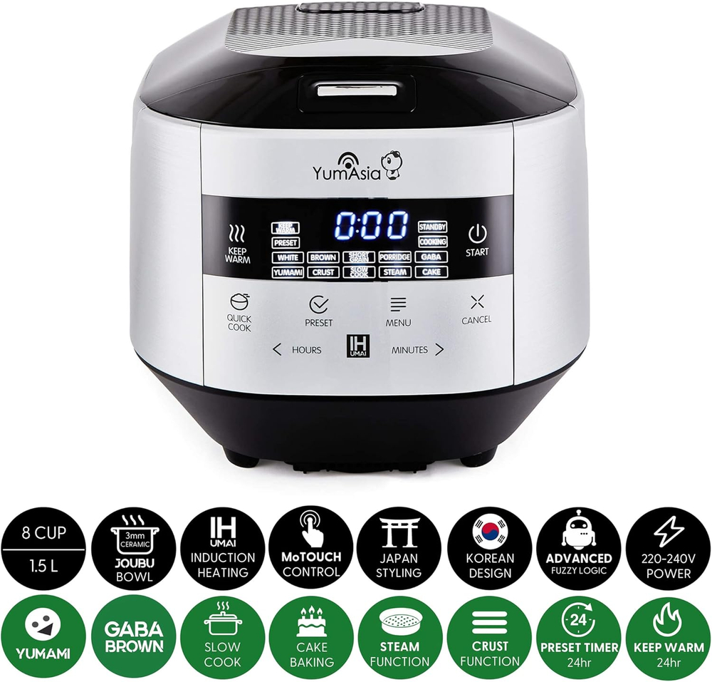 Yum Asia Рисоварка Yum Asia Bamboo Rice Cooker, 8 чашек, 1.5 л ( Anthracite Black)