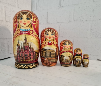 Матрешка "Виды города" 5 мест 15см